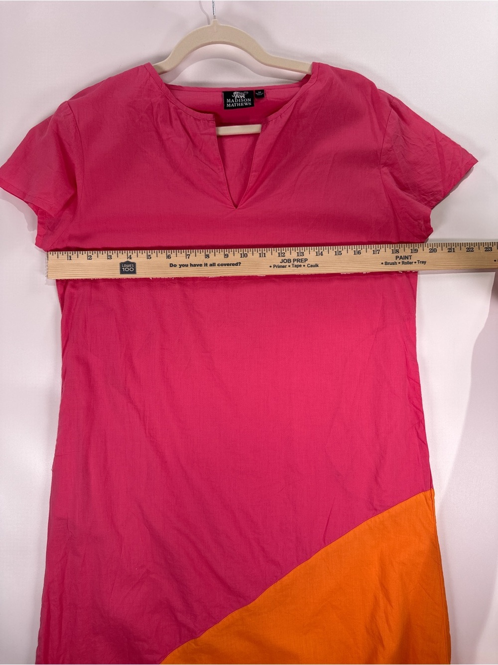 Madison Mathews Color Block Diagonal Maxi Dress Cotton Pink Orange M - Picture 9 of 11